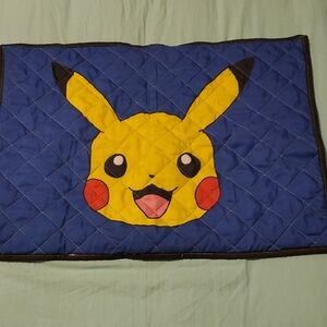 Pikachu Quilted Sham Pillowcase - Blue & Yellow Character Design Disney Twin Bed